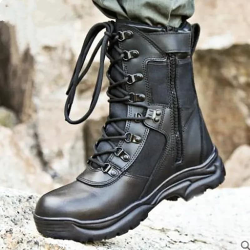 Forze speciali tattiche da uomo militari Stivali con cerniera laterale Stivaletti da combattimento nel deserto impermeabili in pelle Scarpe da trekking da uomo dell'esercito