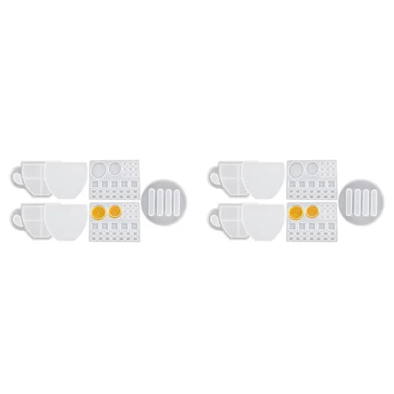 LICE-Coaster Resin Mold, 14 Pcs Coaster Molds For Epoxy Resin, Coffee Cup Shape Resin Shaker Mold With Lemon Coffee Bean Mold