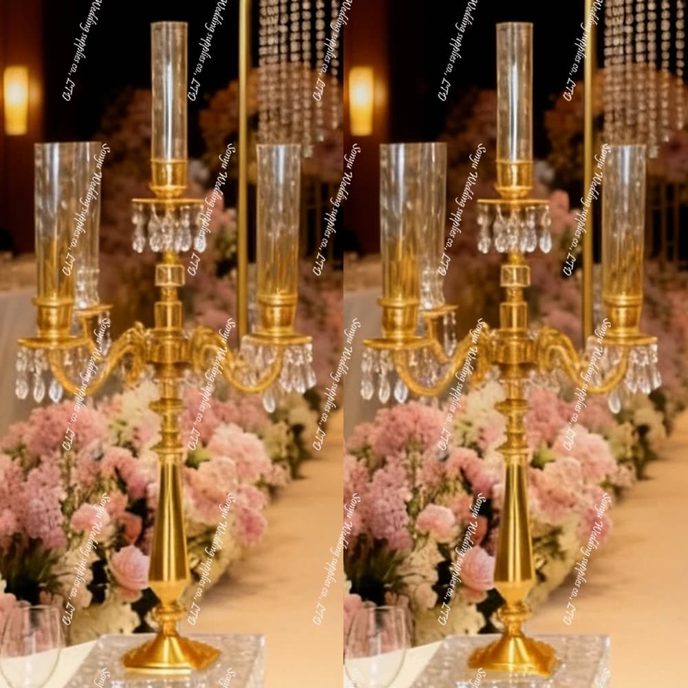 10pcs)H90cm) with transparent tube）Wedding Lamp Gold metal Center Pieces, Wedding Decor Candle Holders, Crystal Centerpiece for