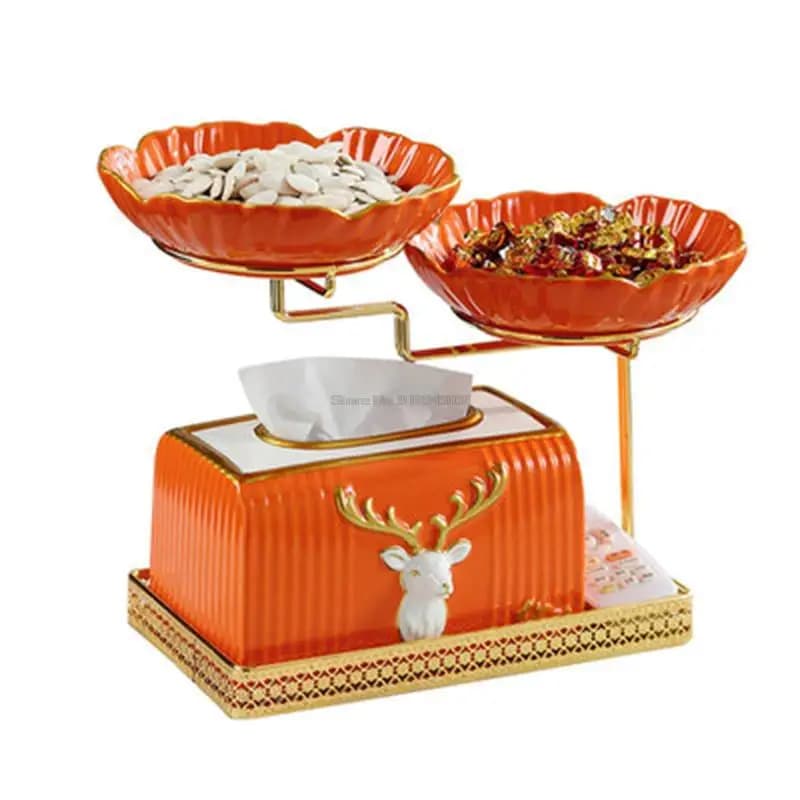 Vassoio per frutta in ceramica, tavolino da salotto, scatola per fazzoletti, set di snack multifunzionali creativi, vassoio per frutta secca
