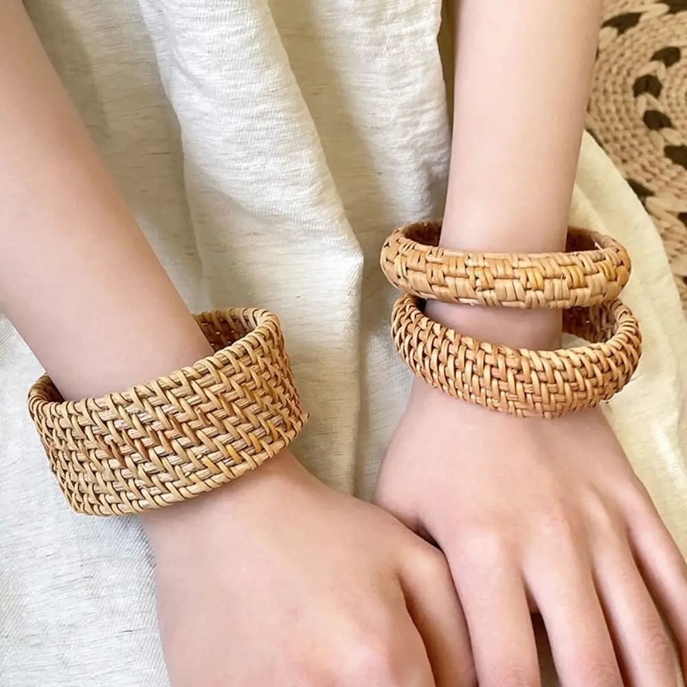 Simple Rattan Woven Bracelet Vintage Classic Ethnic Style Bangle Vacation Ornaments Bird Nest Shape Bohemian Braided Bracelet