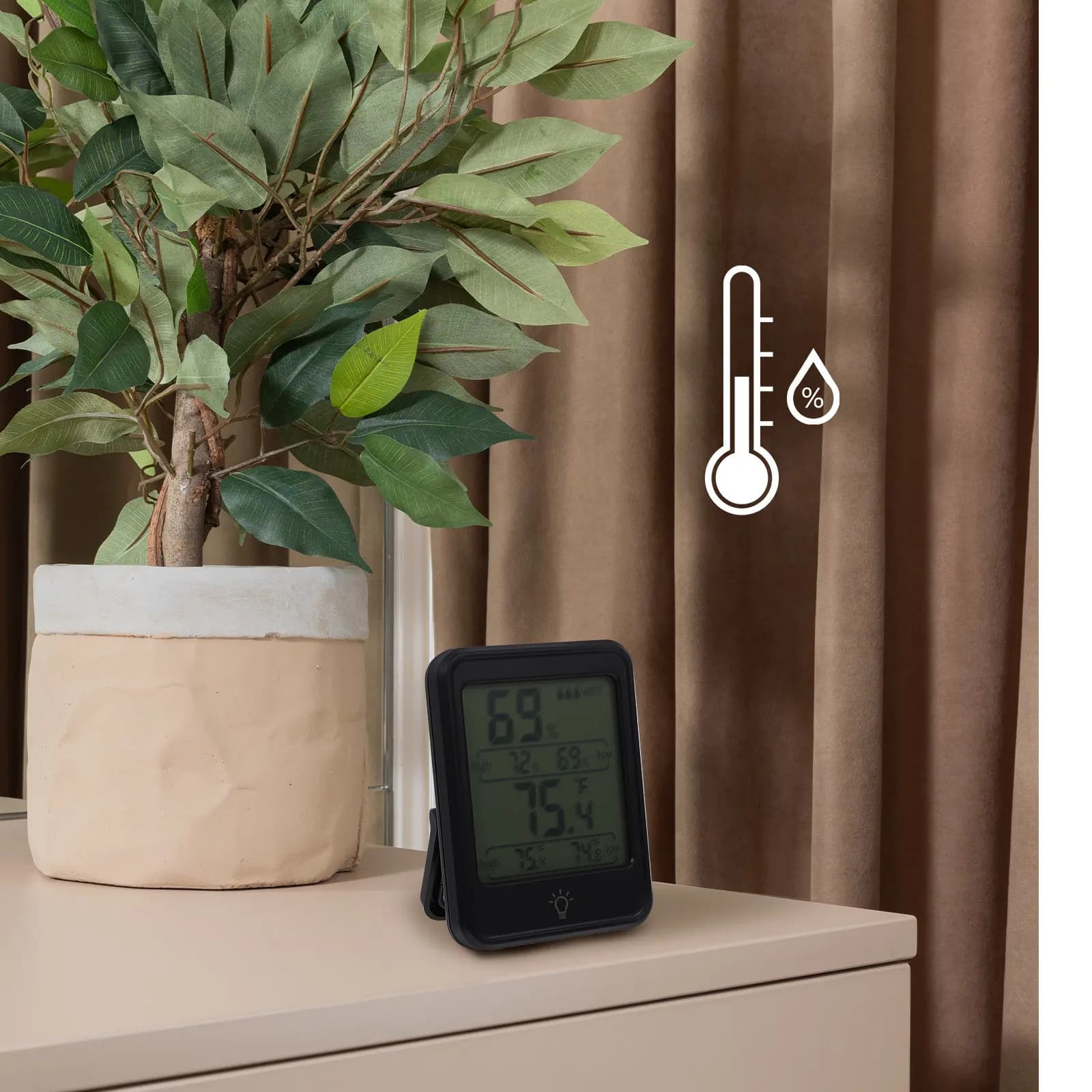 Igrometro Digitale con Termometro, Display Touch Screen Retroilluminato, Montaggio Magnetico, Materiale ABS per Uso Interno, Camera da Letto, Serra