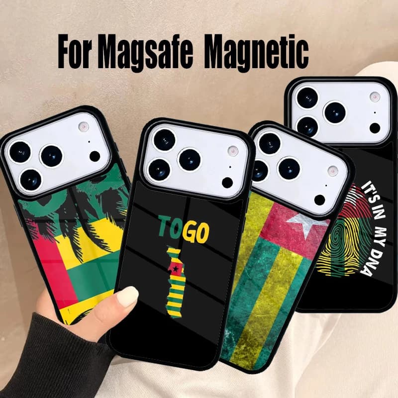 Custodia per telefono con bandiera del Togo per iPhone 17 Air 16e 15 14 13 12 11 Pro Max Plus, Cover Magnetica Wireless Magsafe