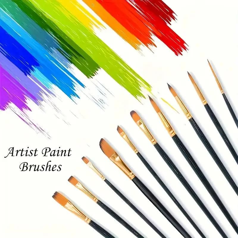 12Pcs Nylon Bristle Brush Set Flat Brushes Watercolor Oil Paint Acrylic Paintings Fabric Brushes For Artists Amateur