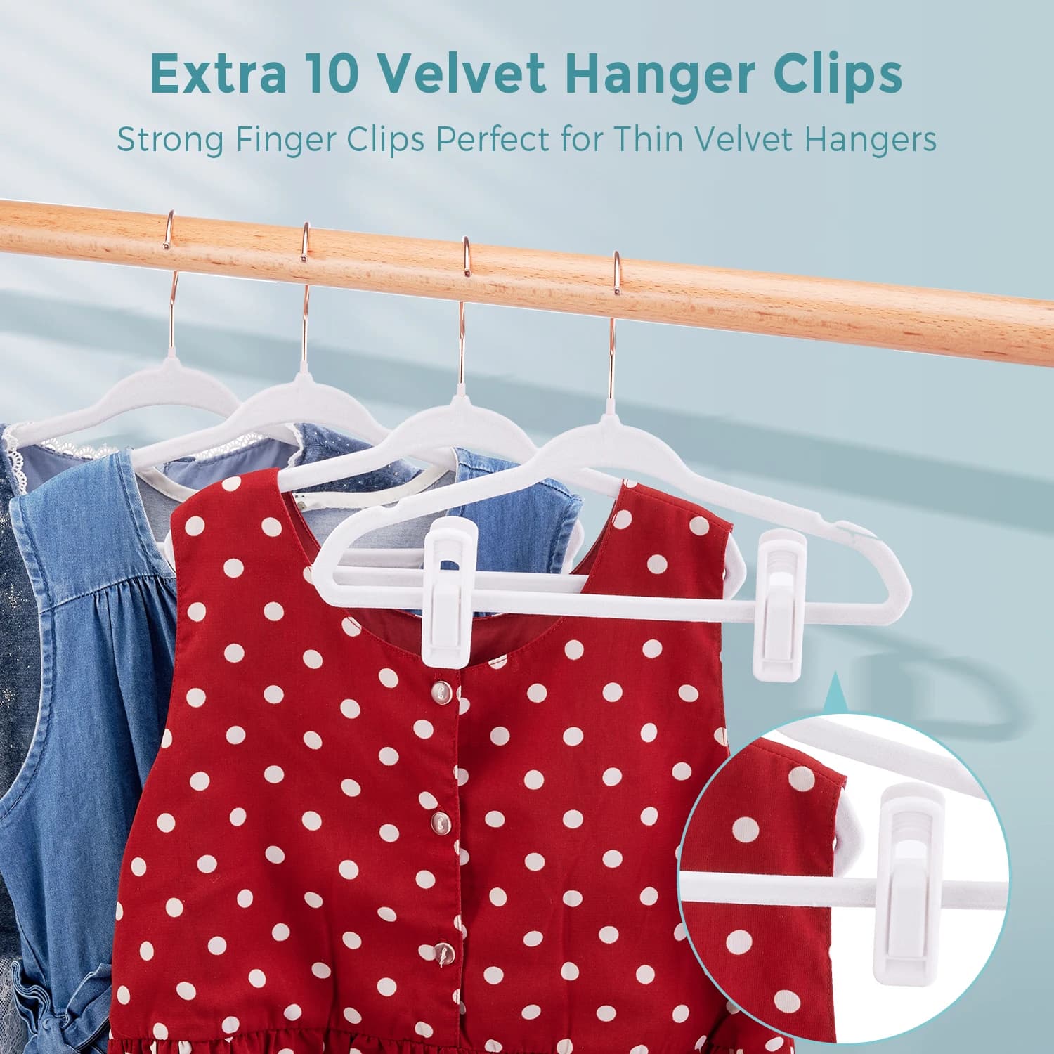 Baby Hangers Velvet - 11 Inch Baby Felt Hangers Non Slip for Toddler - Kids Hanger for Infant Clothes - 30/50 Pack with 10 Hanger Finger Clips, White