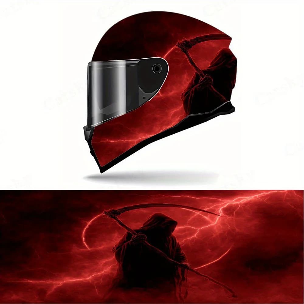 Decalcomanie per casco integrale Grim Reaper - PVC resistente e impermeabile, adesivo estetico autoadesivo per casco da corsa per moto, timone