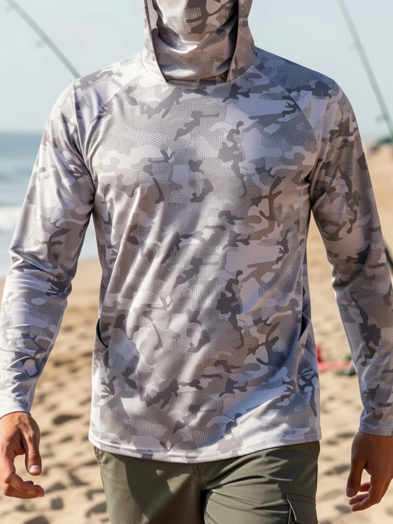 New European and American summer fishing suit with camouflage print, soft and breathable, long sleeve shirt, casual outdoor top