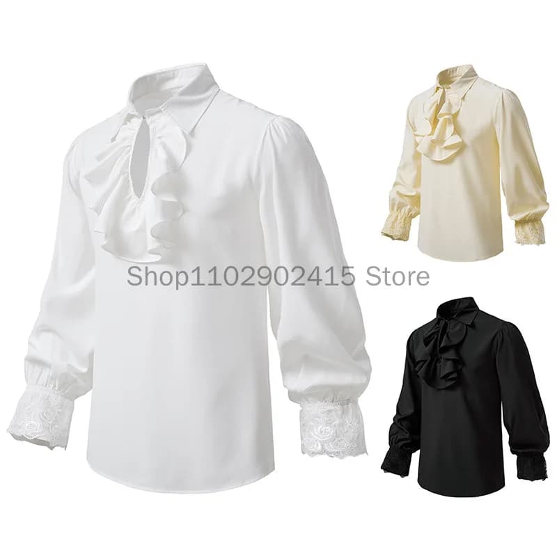 2025 Mens Nero Increspato Rinascimentale Vittoriano Cosplay Camicie Medievale Steampunk Pirata Vampiro Camicia da Uomo Halloween Party Prom