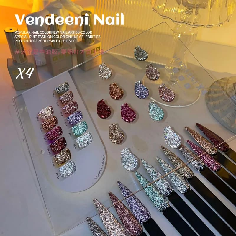 VENDEENI 12 colori Colore diamante rotto Gel per unghie Salone per unghie 2024 Nuova vendita calda Gel UV non tossico Kit per nail art di moda all'ingrosso