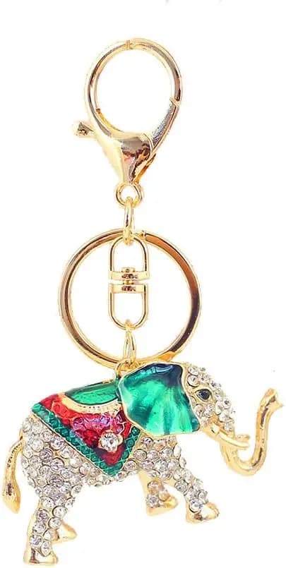 Confezione Singola di Graziosi Portachiavi Colorati con Elefanti Thailandesi e Strass, Anello Portachiavi per Auto, Confezione Regalo con Ciondoli