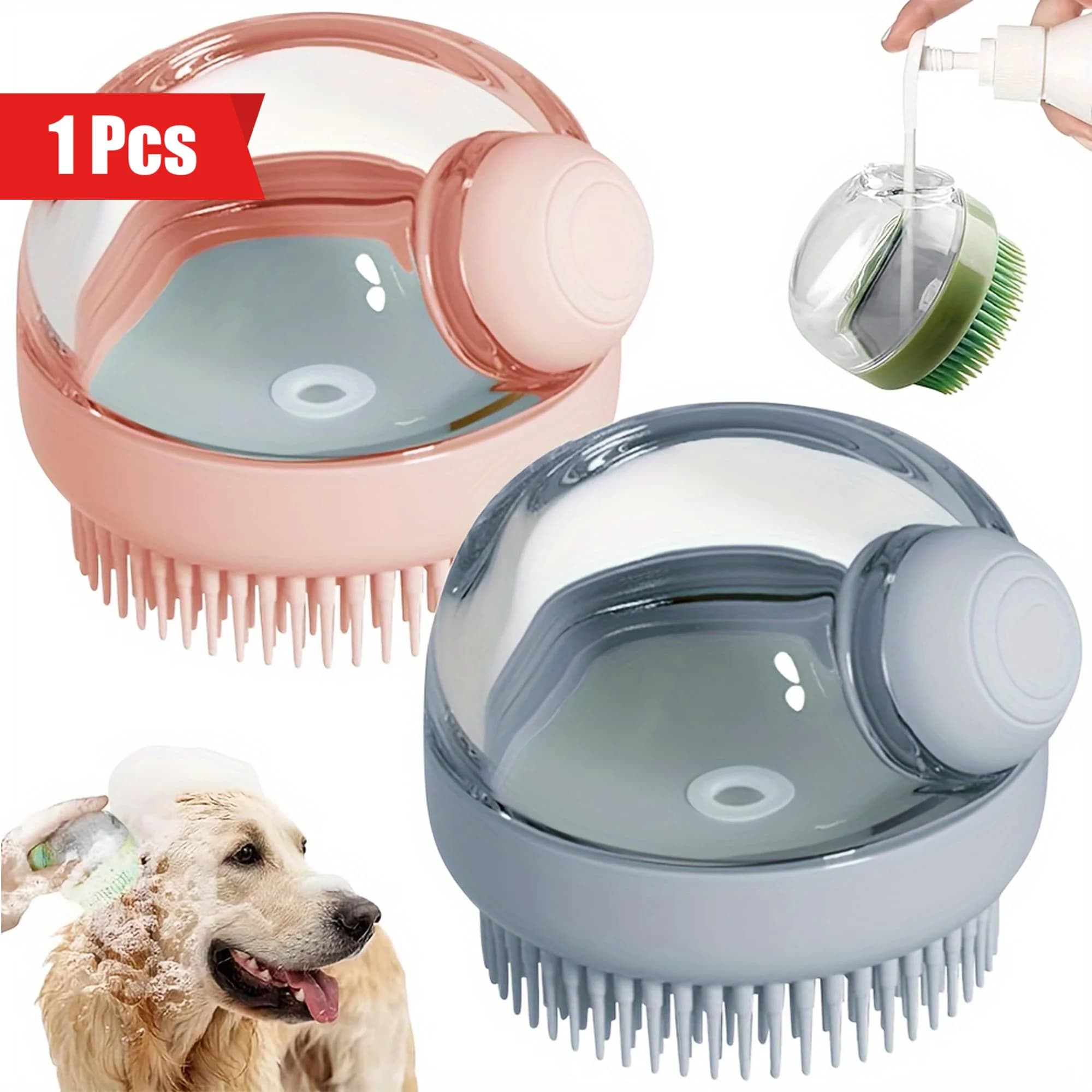 Spazzola da Bagno per Cani con Dispenser di Sapone, Setole in Silicone, Strumento per Toelettatura e Massaggio, Spazzola per Shampoo per Cani e Gatti, Accessorio per il Bagno in Plastica
