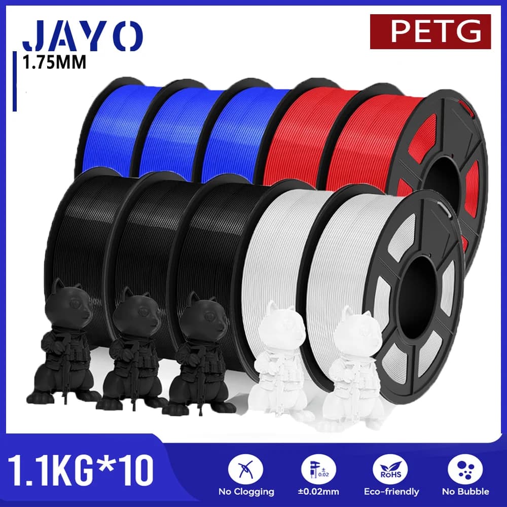 JAYO 3D PETG/PETG Filamento trasparente 1.75MM Stampante 3D PETG 10 rotoli 100% senza bolla Non tossico per materiali di stampa 3D FDM