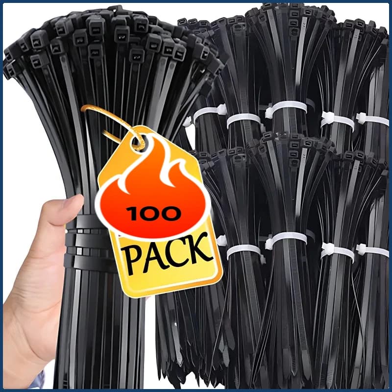 100 Pezzi Fascette Nere Autobloccanti in Nylon con Anello di Fissaggio, Set di Fascette in Plastica per Gestione Cavi