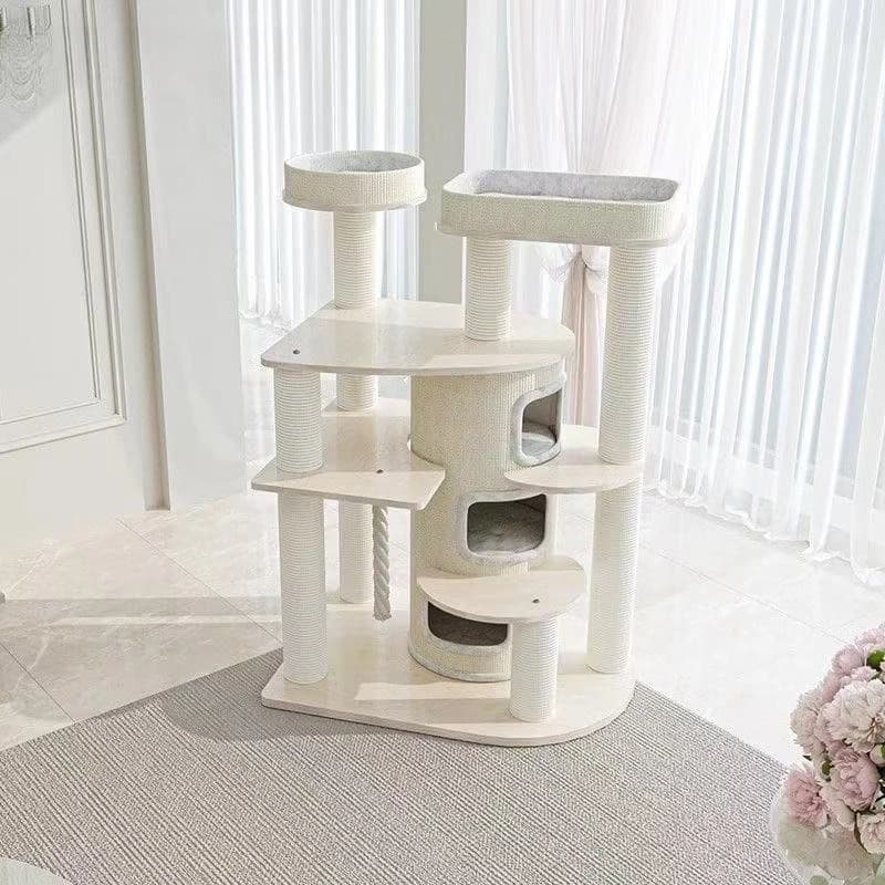 Tiragraffi per gatti con cuccia integrata, castello per gatti super grande in legno massello multistrato, villa in legno