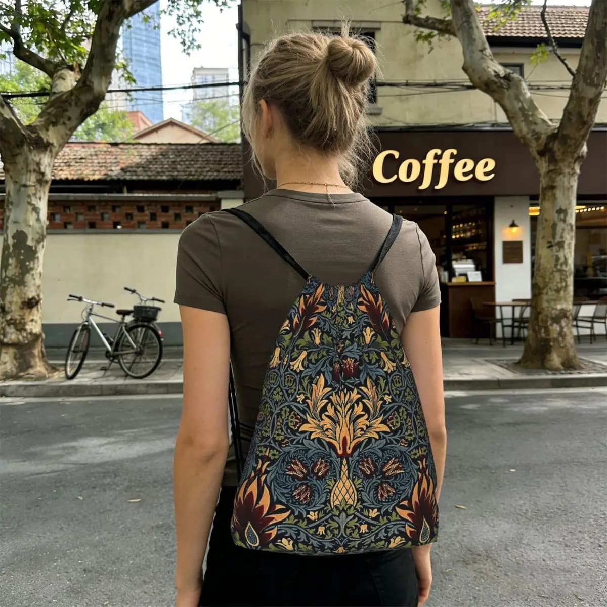 Zaini con motivo floreale William Morris Compton, borse casual con coulisse, borse sportive, borse per libri, per uomo, donna, scuola
