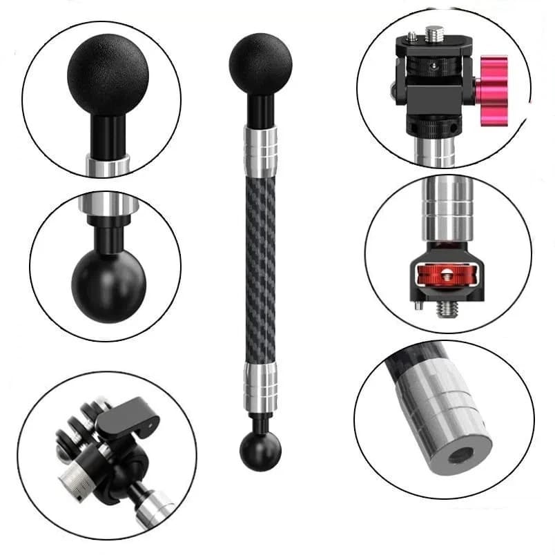 Ultralight Selfie Stick Rod Extension Arm 1/4" Arri 17mm/25mm Ball Head for Gopro Insta360 OSMO 360 Cycling Skiing Helmet Mount