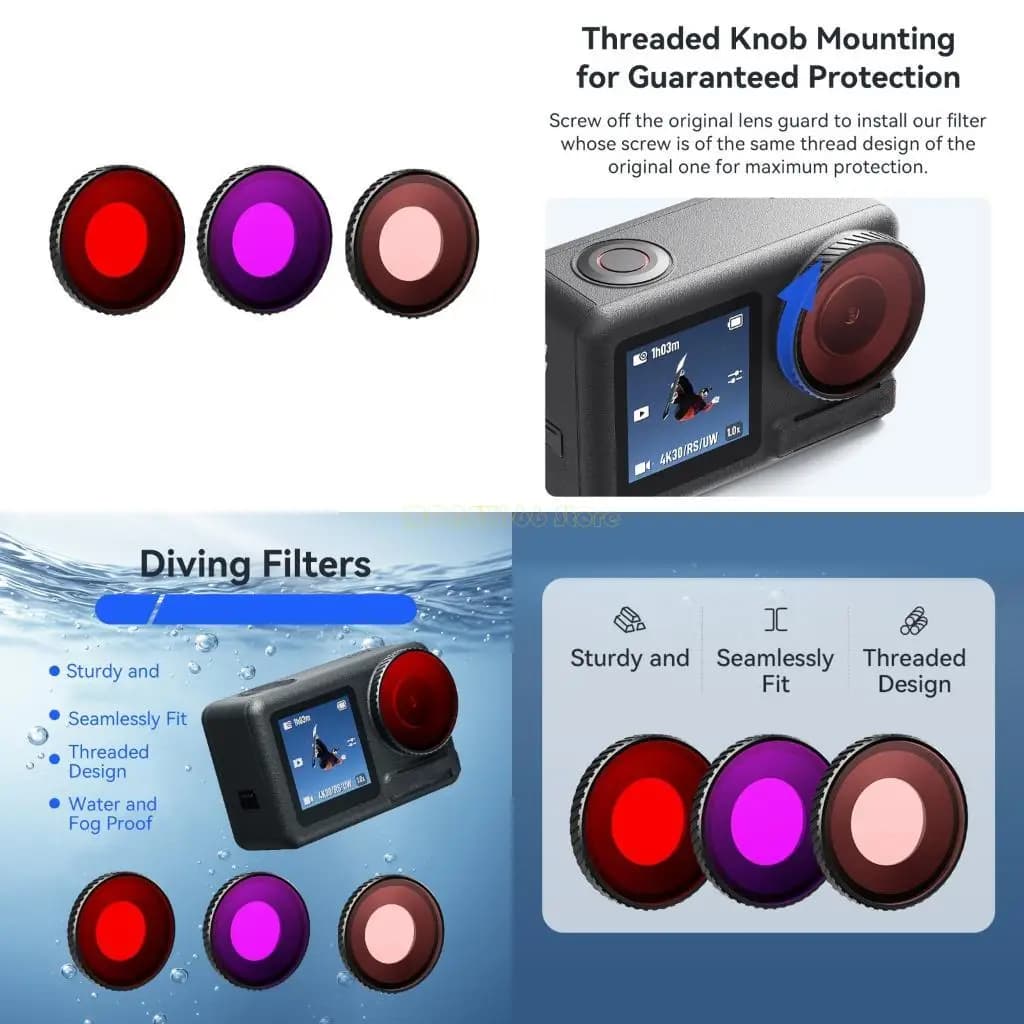 F62C Professional Camera Filter for Action 5Pro/4 Sports Camera Frame Submersible Design Construction