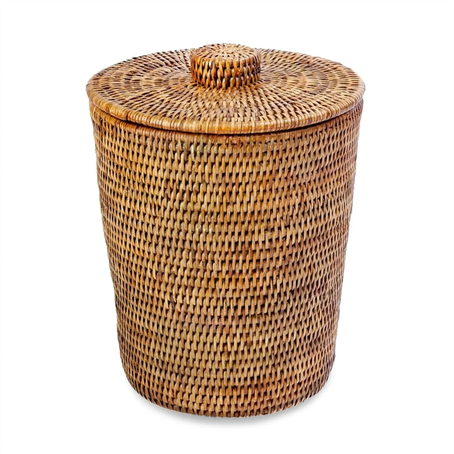 Cestino per Rifiuti in Rattan con Coperchio, 2 Galloni, Intrecciato a Mano, per Bagno, Cucina, Ufficio, in Rattan Naturale, Marrone Miele