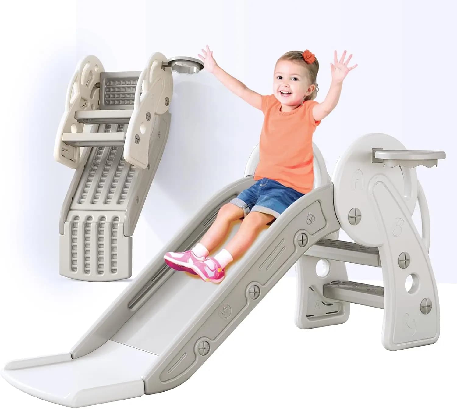 Scivolo per bambini da interno con canestro da basket e pozzo per palline - Set da gioco pieghevole per bambini per un divertimento sicuro