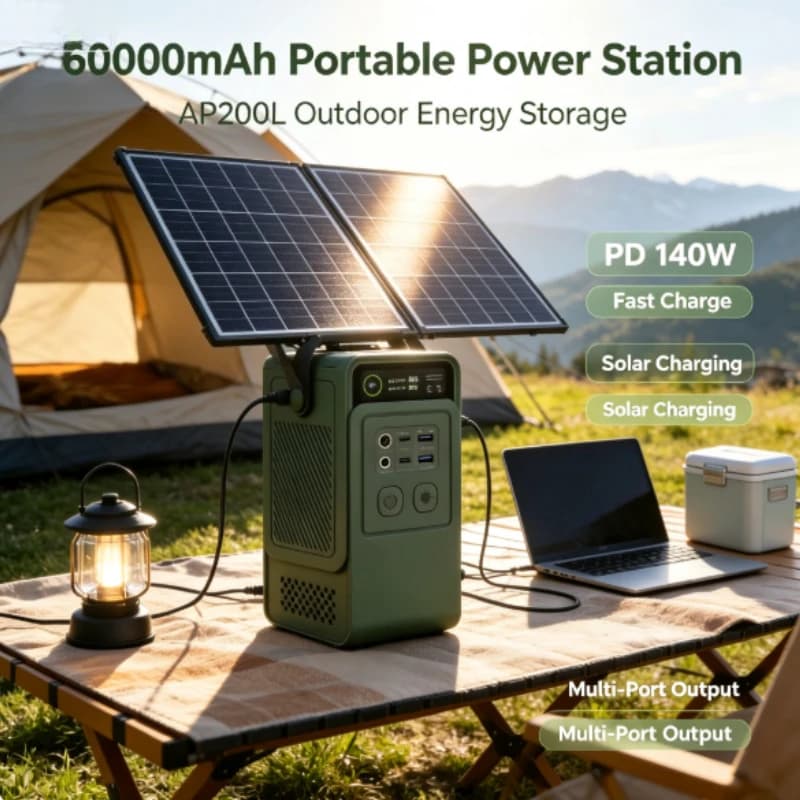 60000mAh 200W 192Wh Camping Power Station Power Bank LiFePo4 Portable Charger Battery Outdoor Solar Generator USB Port Supply