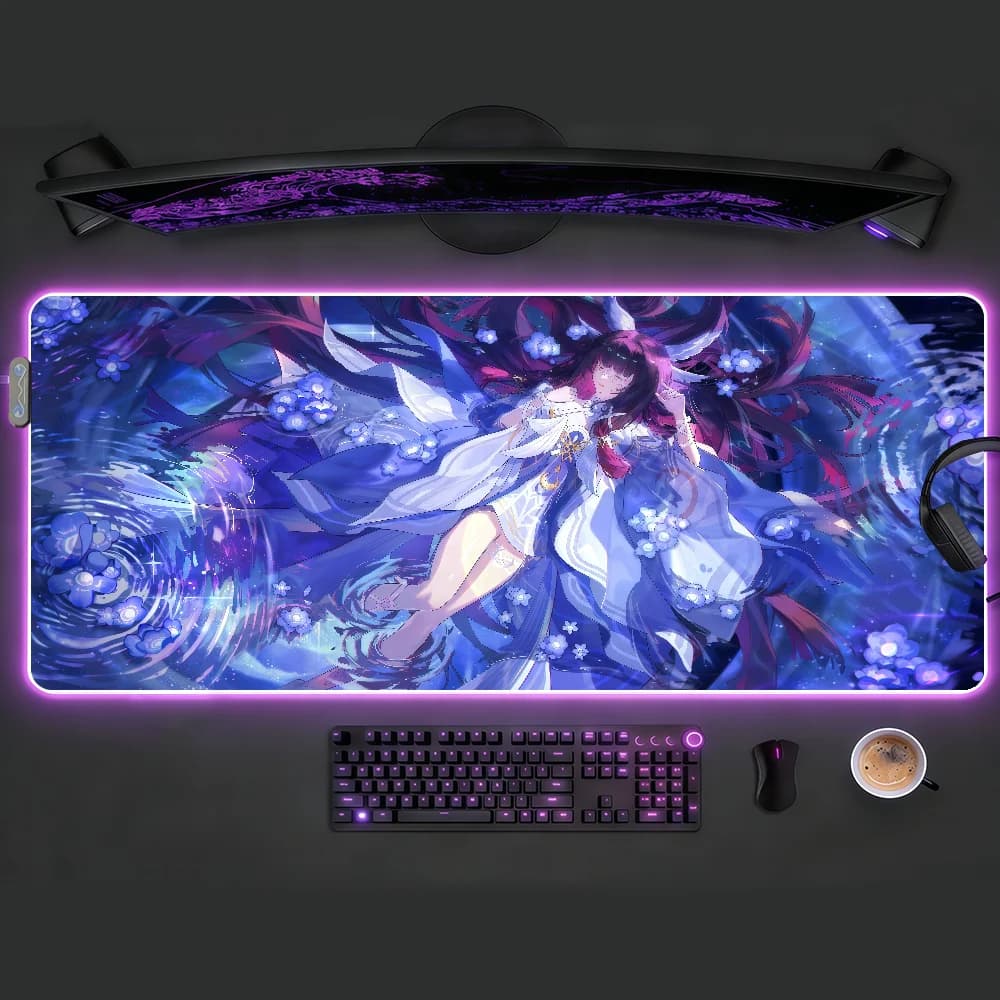 Tappetino per mouse Genshin Impact Columbina Hyposelenia Tappetino per mouse con LED RGB antiscivolo Accessori da gioco Tappetino per tastiera grande per computer da gioco