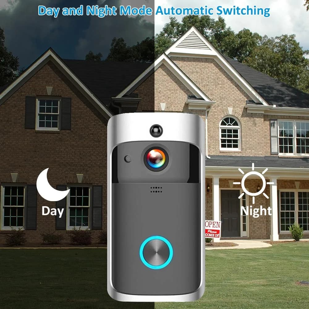 Campanello Wireless WIFI per Casa Intelligente con Telecamera di Sicurezza, Videocitofono, Visione Notturna IR, Alimentazione a Batteria AC, Nuovo