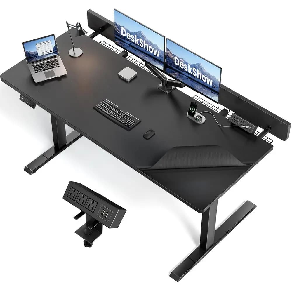 Scrivania Regolabile in Altezza 60 x 30 Pollici con Sistema Sit-Stand, Gestione Cavi FlipTop, Tappetino Mouse, Presa Multipla a Morsetto, Telaio DualBeam, 3