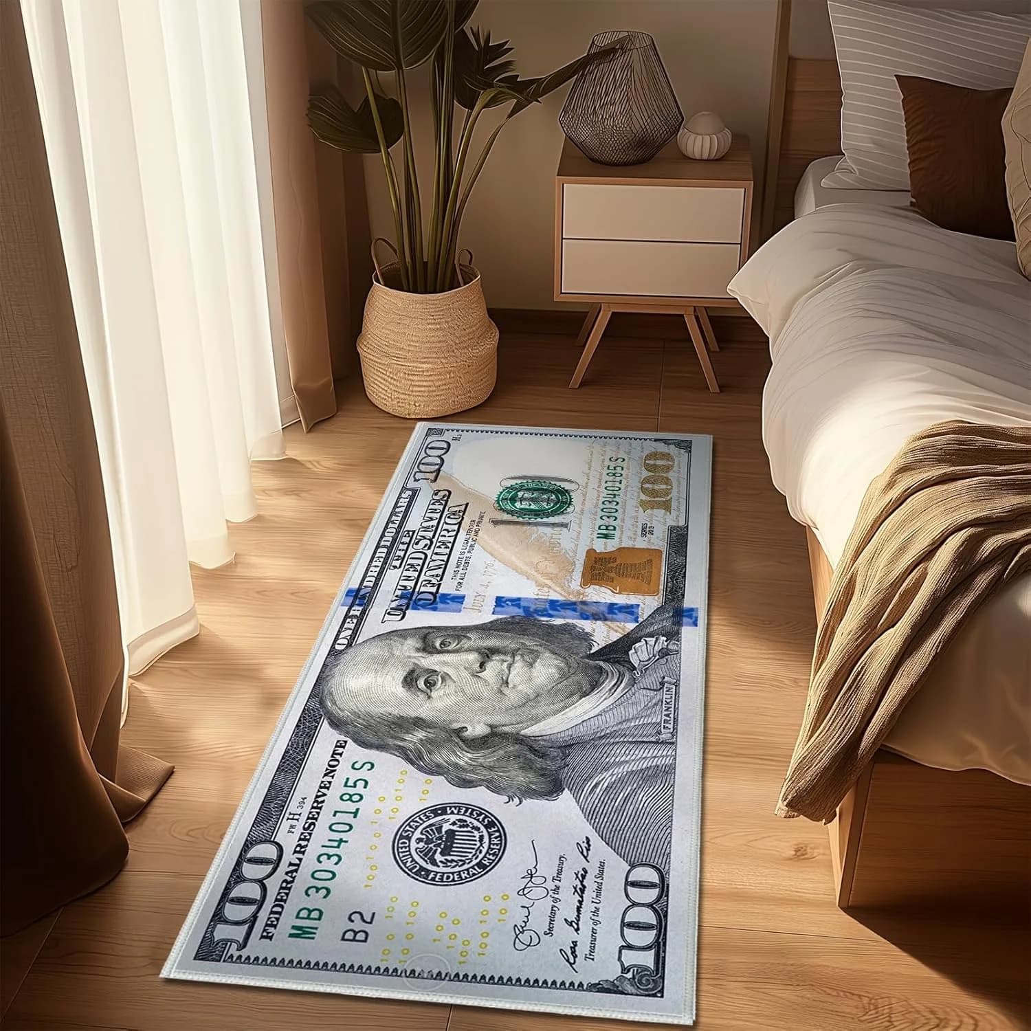 1 tappeto a forma di banconota da 100 dollari, tappeto divertente a tema denaro, tappeto semplice per soggiorno e corridoio, tappeto lavabile in lavatrice per cucina, tappetini per balcone e lavanderia di facile manutenzione, tappeti morbidi e confortevoli per camera da letto e comodino, tappeti per scale e decorazioni per la casa