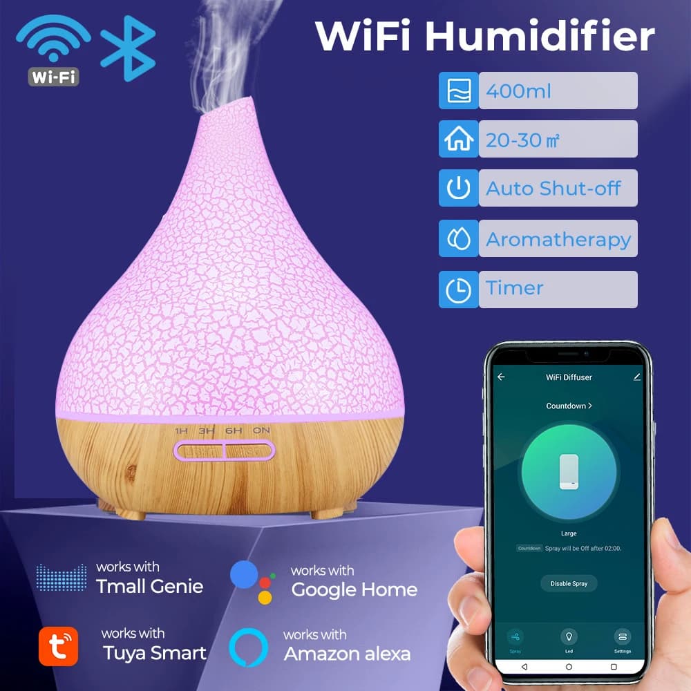Tuya WiFi Umidificatore Intelligente Diffusore di Olio Essenziale Aromaterapia Umidificatori Ad Ultrasuoni Diffusore di Aroma Funziona Con Google Casa