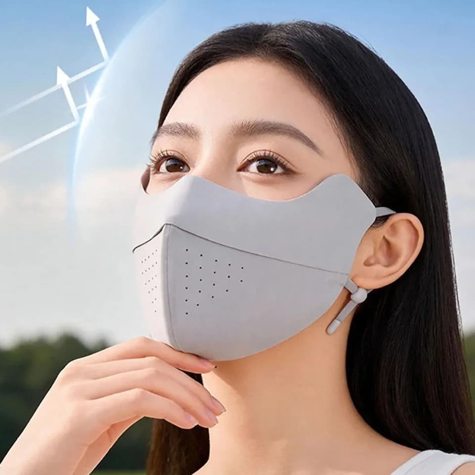 Maschera estiva in seta ghiacciata con protezione UV, respiratore per uomo e donna, maschera traspirante regolabile per corsa all'aperto, ciclismo e sport