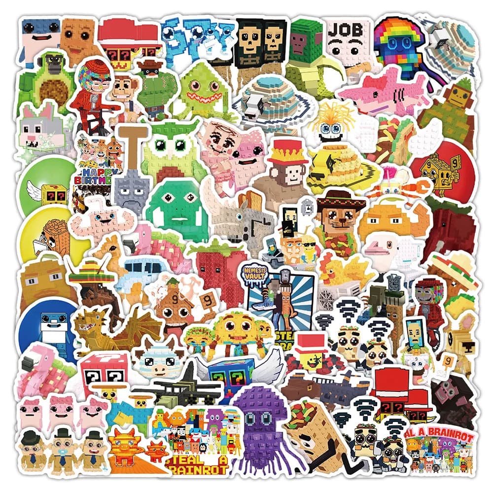 70/140 Pezzi Adesivi Cartoon 'Steal A Brainrot' in Vinile Impermeabile per Laptop, Custodie per Telefoni, Quaderni, Bottiglie d'Acqua, Adesivi Fai-da-Te