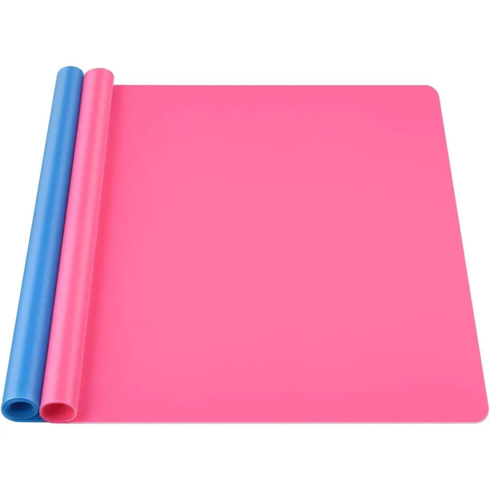 Tappetino da forno grande in silicone, 23,6x15,7, fogli antiaderenti per pasta modellabile, pittura, argilla, colori blu e rosso rosa