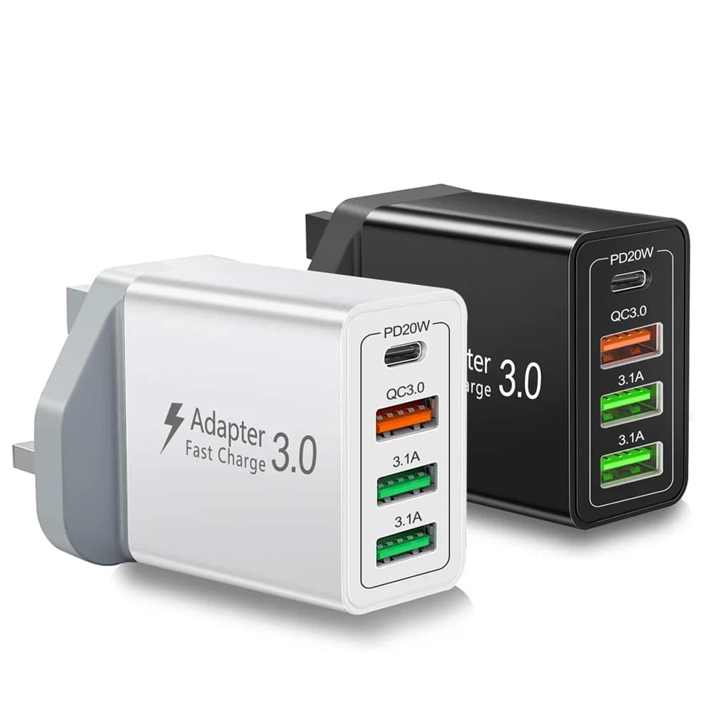 Wall Charger Adapter with 4 USB-A and USB-C socket, 40W PD QC3.0 fast charger for iPhone, Huawei, Xiaomi
