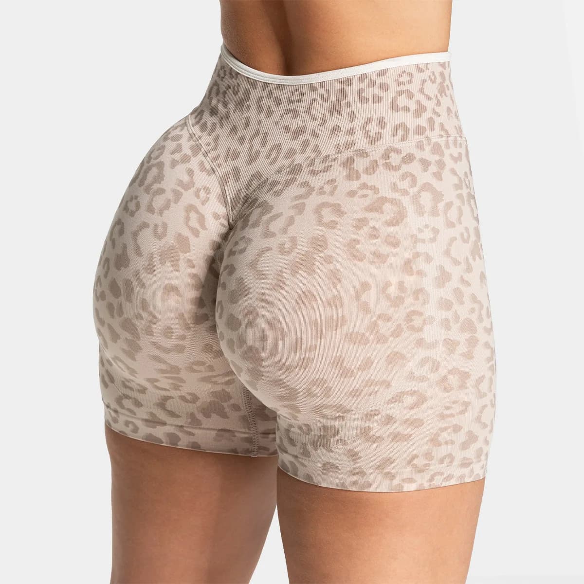 TEVEO Pantaloncini Yoga Donna Senza Cuciture Stampa Leopardata, Vita Alta Effetto Push-Up con Cuciture Laterali, Leggings da Allenamento e Corsa per Esterni