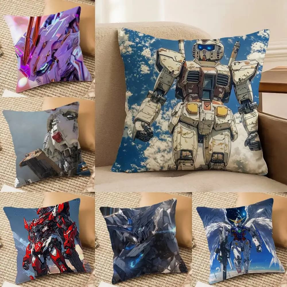 Mobile Suit Gundam Gundam Phenex Anime Plush Pillow Cover Soft Short Plush Cushion Cover For Sofa Bedroom Home Decor Gift