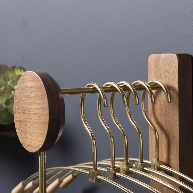Practical Walnut Solid Wood Clothes Hanger Cloakroom Bathroom Toilet Furniture Storage Brass Metal Wall Hanging Coat Towel Rack