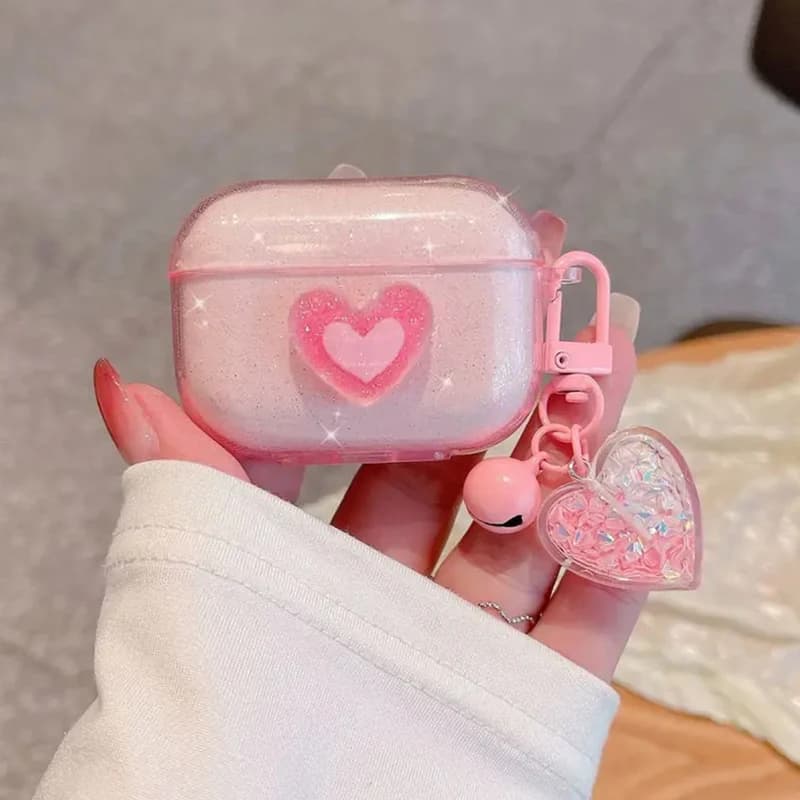 Simpatico ciondolo con copertura per cuffie in cristallo con glitter Love, stile minimalista per custodia protettiva per auricolare Bluetooth Apple Airpods