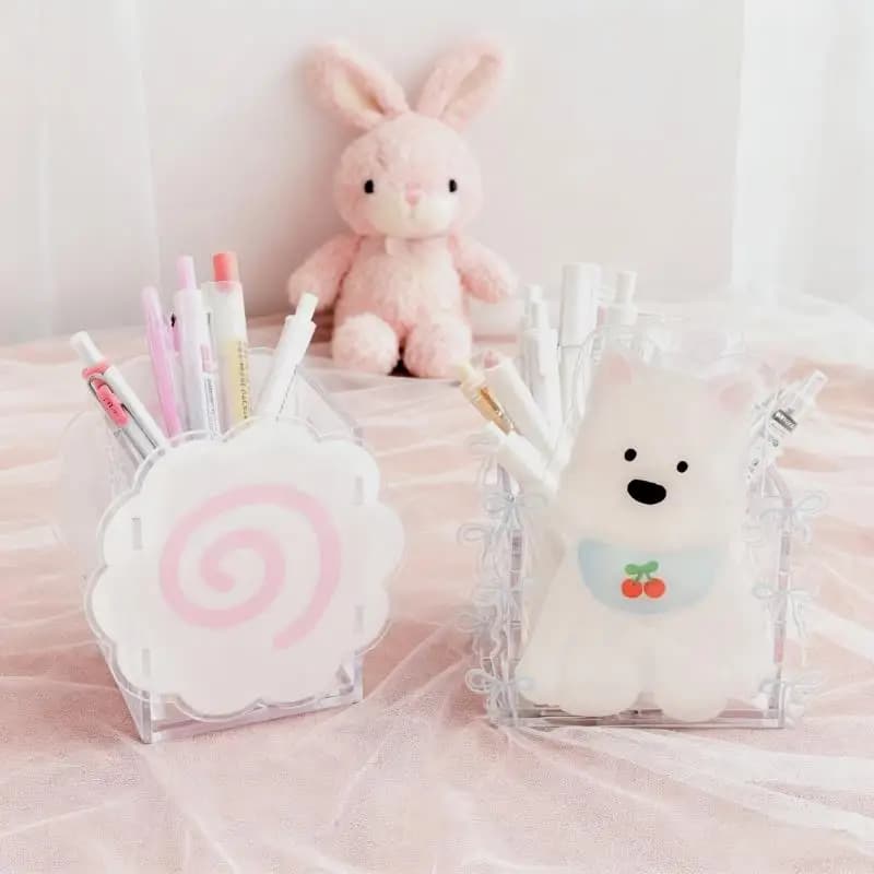 Korean style acrylic pen holder box for table organizers for cute fish cakes Cosmetic brush box for stationery pens