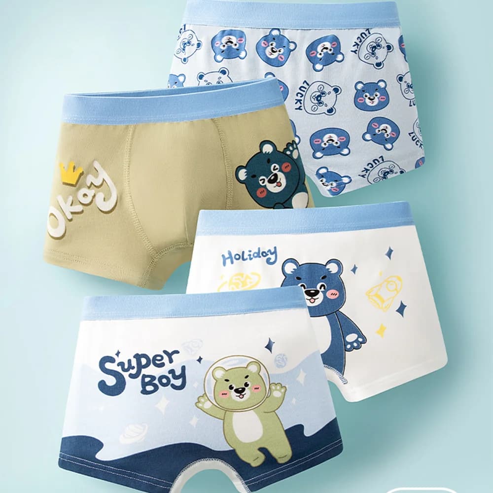4 Pezzi di Biancheria Intima in Cotone per Bambini, Boxer Morbidi e Traspiranti con Design Cartoon per Ragazzi e Adolescenti