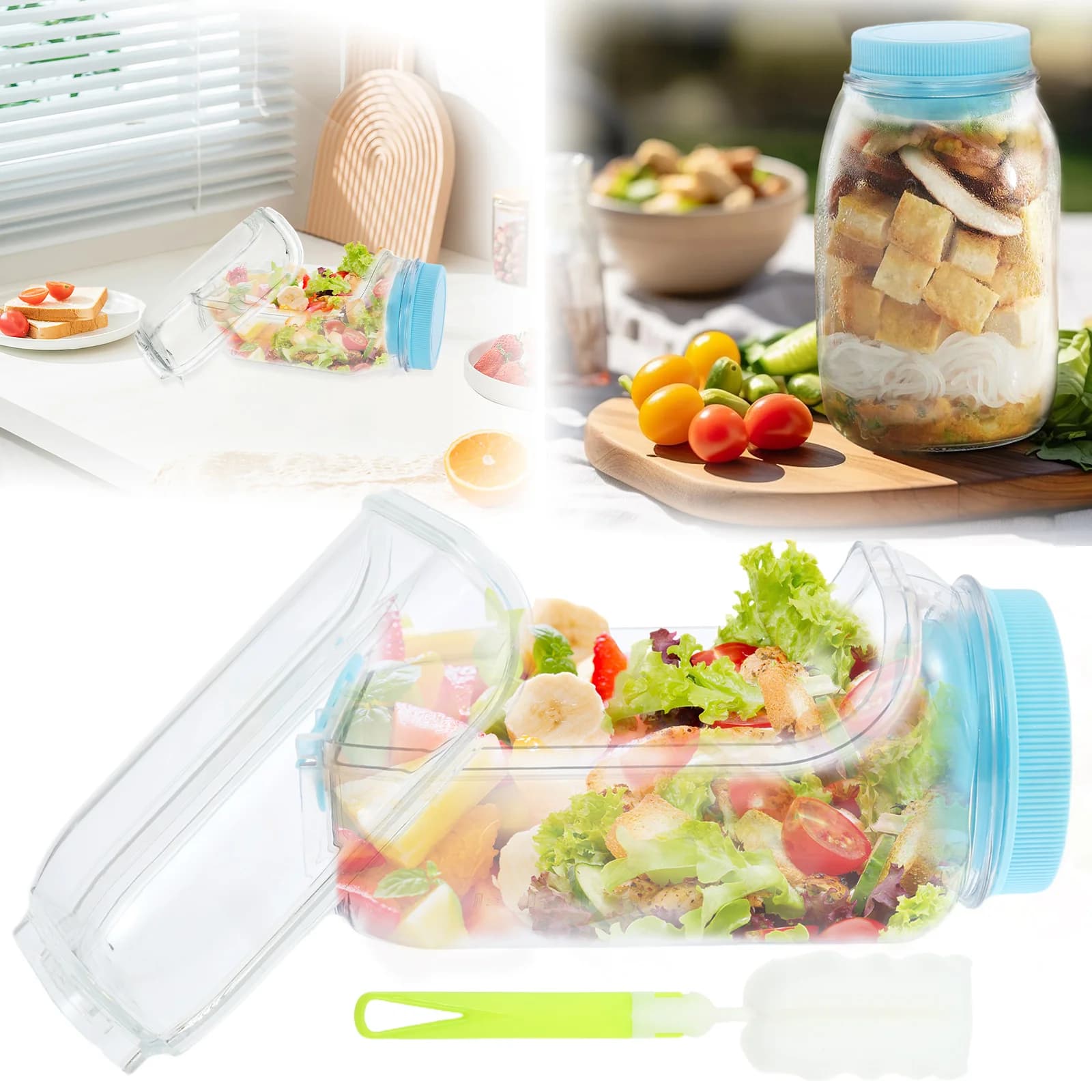 Contenitore per Insalata da 1000 ml con Apertura Laterale, Portatile, per Colazione e Frutta, Scatola Verticale per Preparazione Pasti, Ideale per Ufficio e Picnic