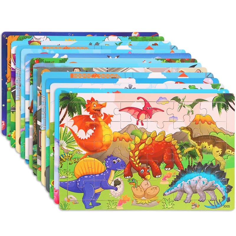 NUOVO Puzzle in Legno da 30 Pezzi con Animali, Dinosauri, Cartoni Animati e Aerei, Gioco Educativo per Bambini