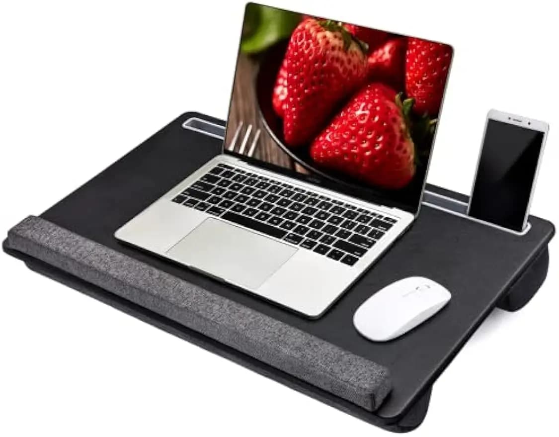 Scrivania grande con tappetino per mouse completo, supporto per telefono e poggiapolsi per laptop, tablet, uso da letto (nero, adatto fino a 17,3 pollici)
