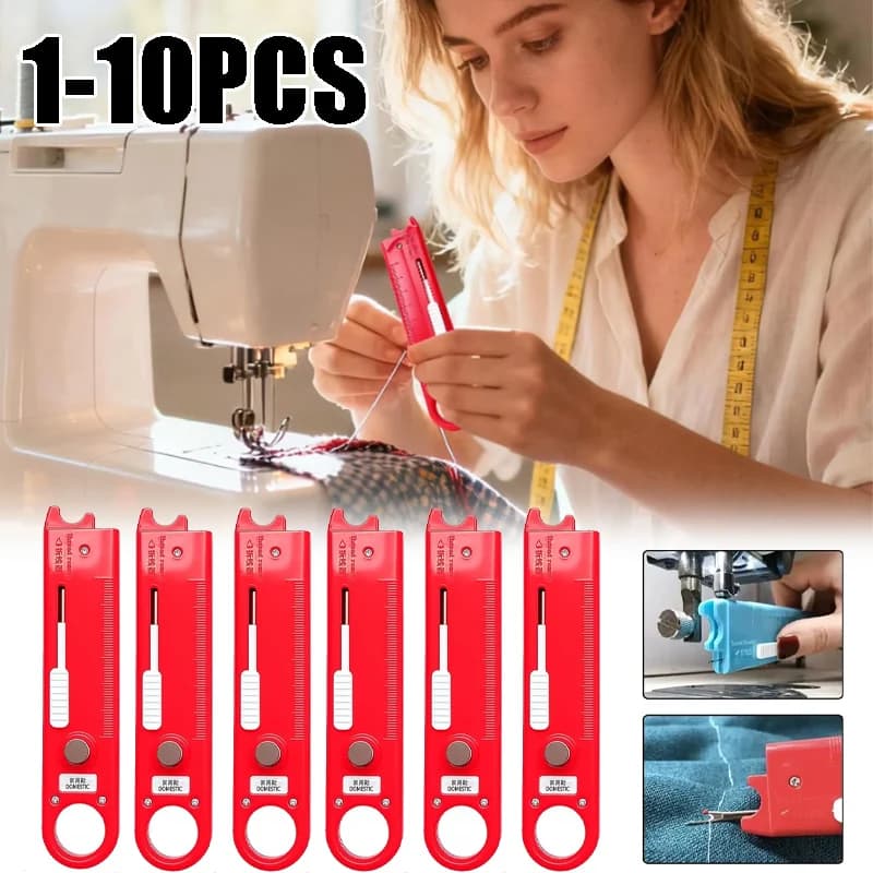 Automatic Quick Needle Threader with Built-in Magnifier Measuring Ruler Multi-Purpose Tool for Machine Hand Ideal for Seniors