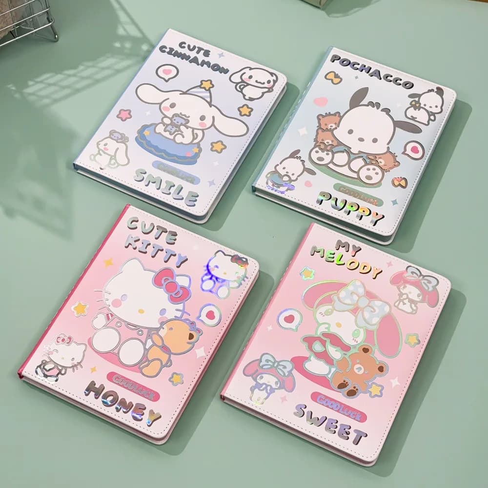 Laser Sanrio A5 PU Notebook in pelle Diario Studente Diario Libro Kuromi KT Cat Color Page Pad per la scrittura Materiale scolastico per lo studio