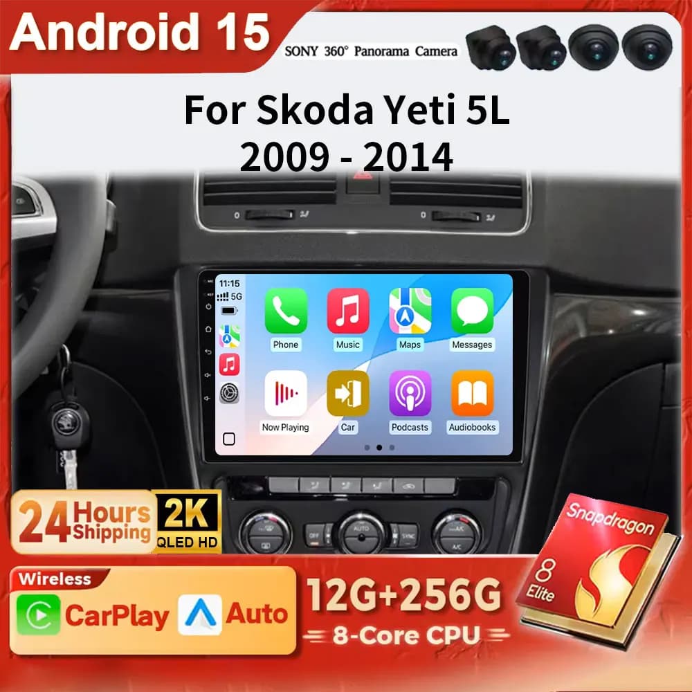 Android 15 Auto Per Skoda Yeti 5L 2009 2010 2011 2012 2013 2014 Autoradio Video Lettore Multimediale WiFi BT Navigazione GPS Carplay