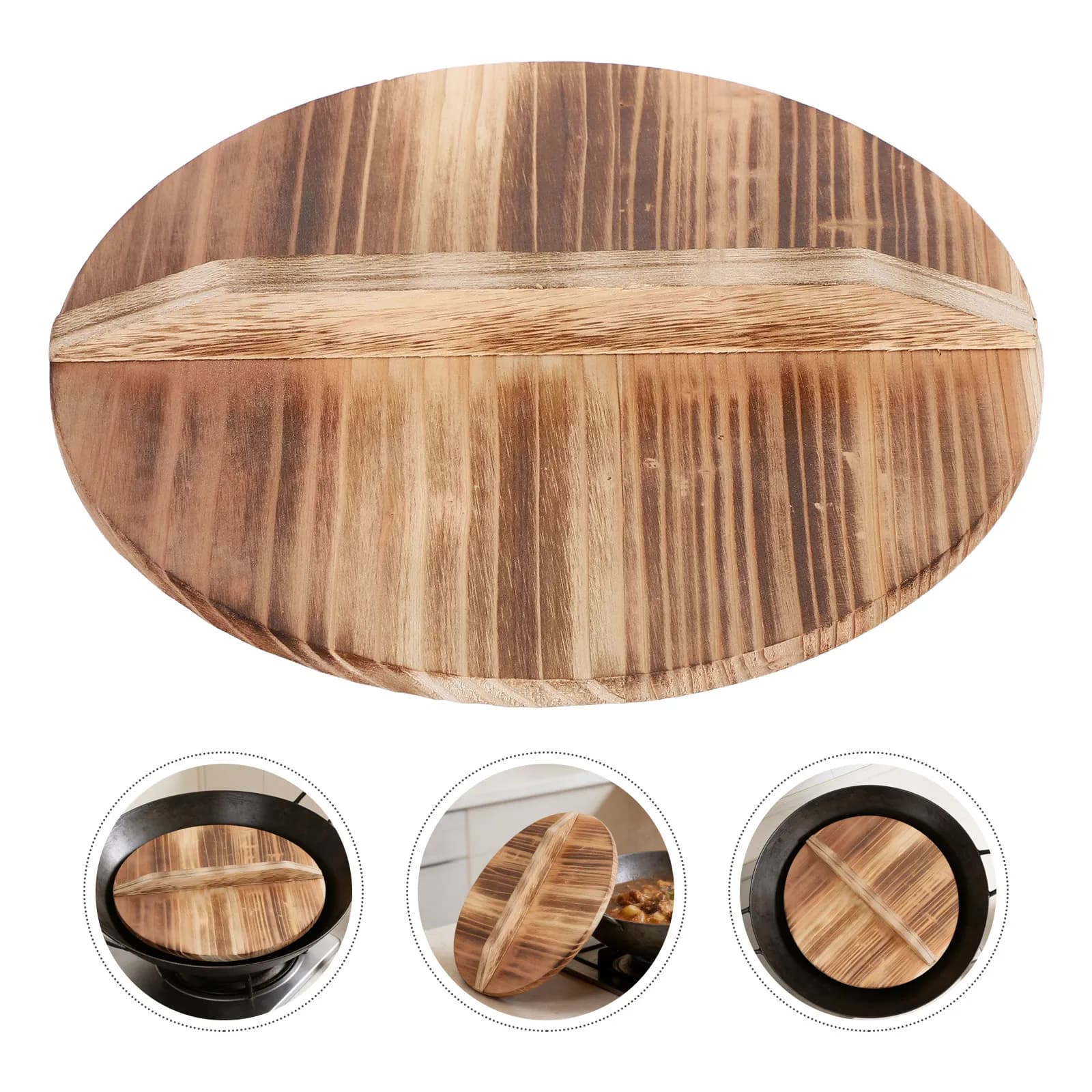 Vintage Wood Pot Lid 23.6cm Cover Universal Lid for Frying Pan Skillet Steaming Pot Soup Pan Heat Resistant