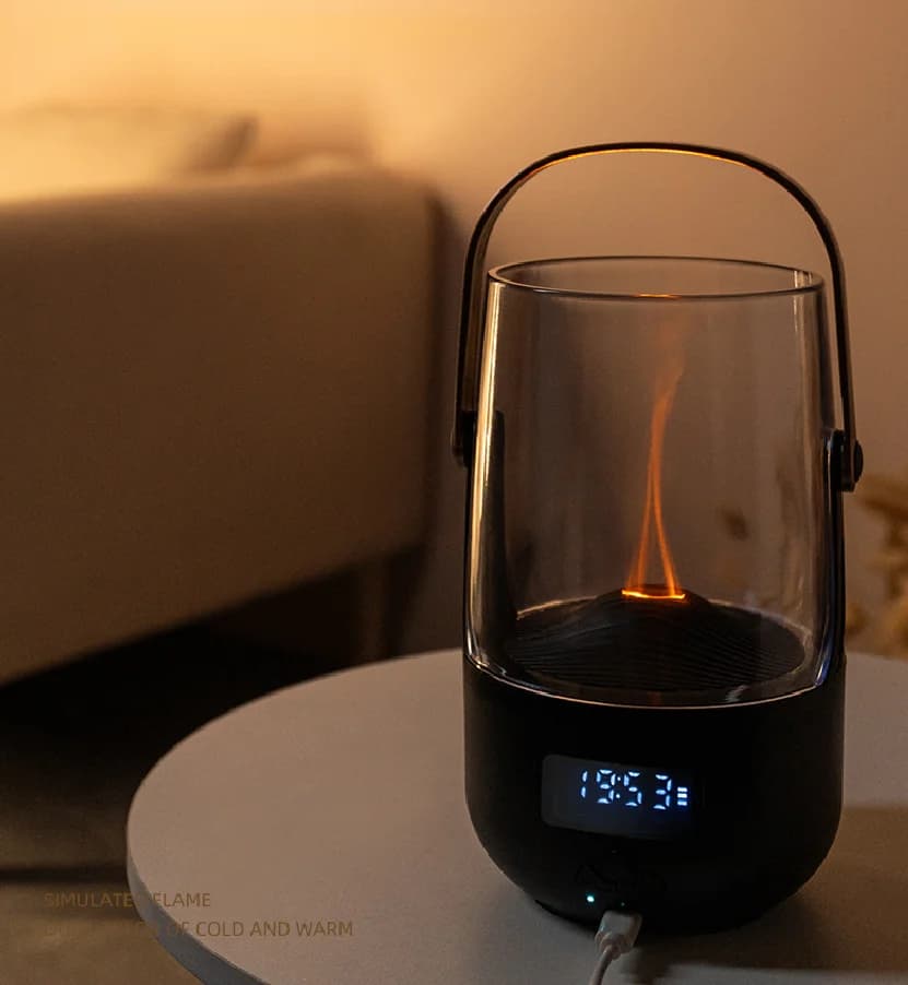 Prodotti innovativi 2025 Orologio multifunzione per uso domestico di lusso Diffusore di aromi Simulazione Diffusore umidificatore di fiamma a lume di candela