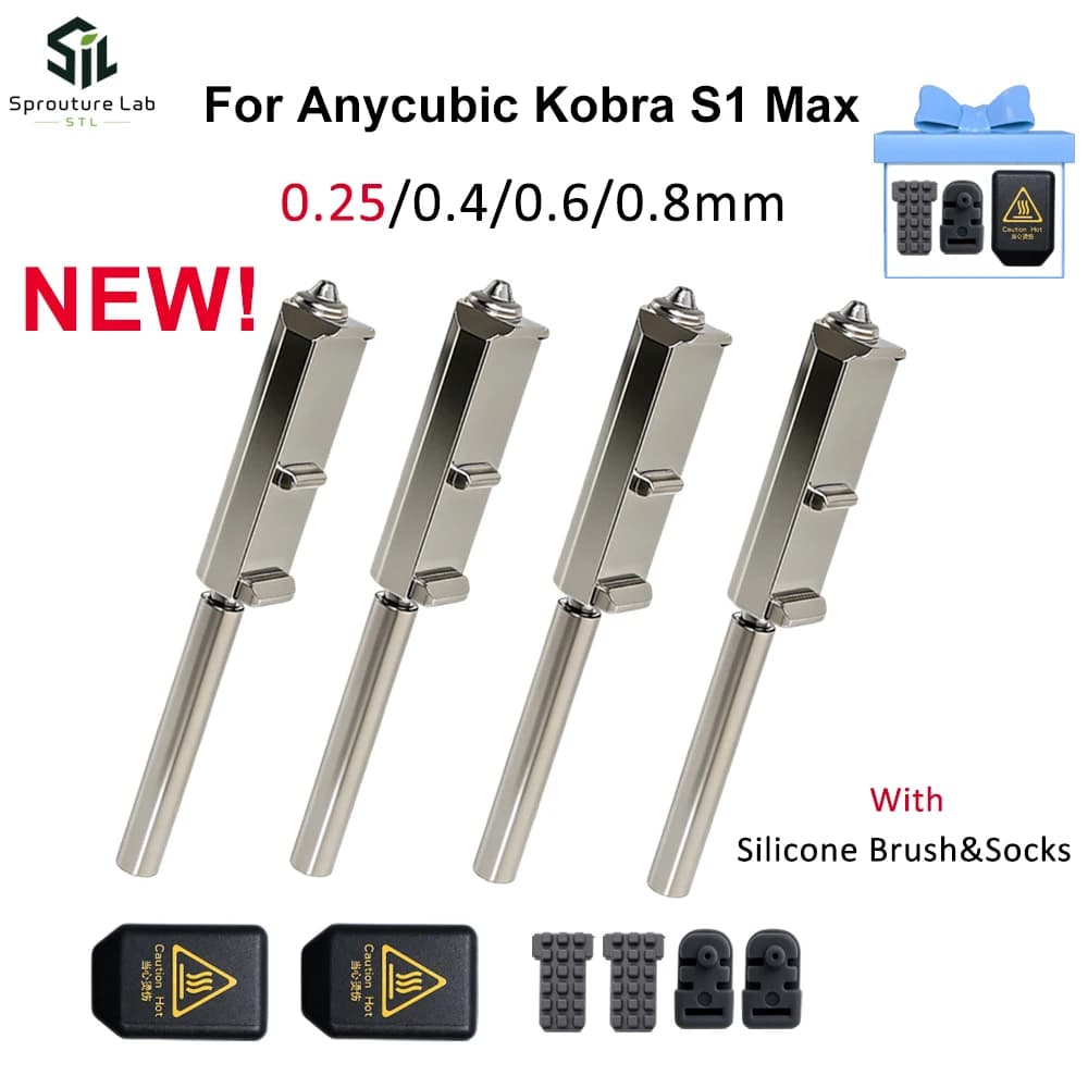 For Anycubic S1 Max Nozzle Print Head Assembly 0.25/0.4/0.6/0.8mm for Anycubic Kobra S1 Max Nozzle Wiper Nozzle Sock 3D printer