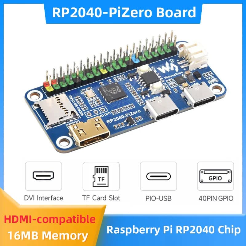 RP2040-PiZero development card Base on Raspberry Pi RP2040 Flash memory from 16MB 2 x type C Mini port compatible with HDMI Slot for TF cards