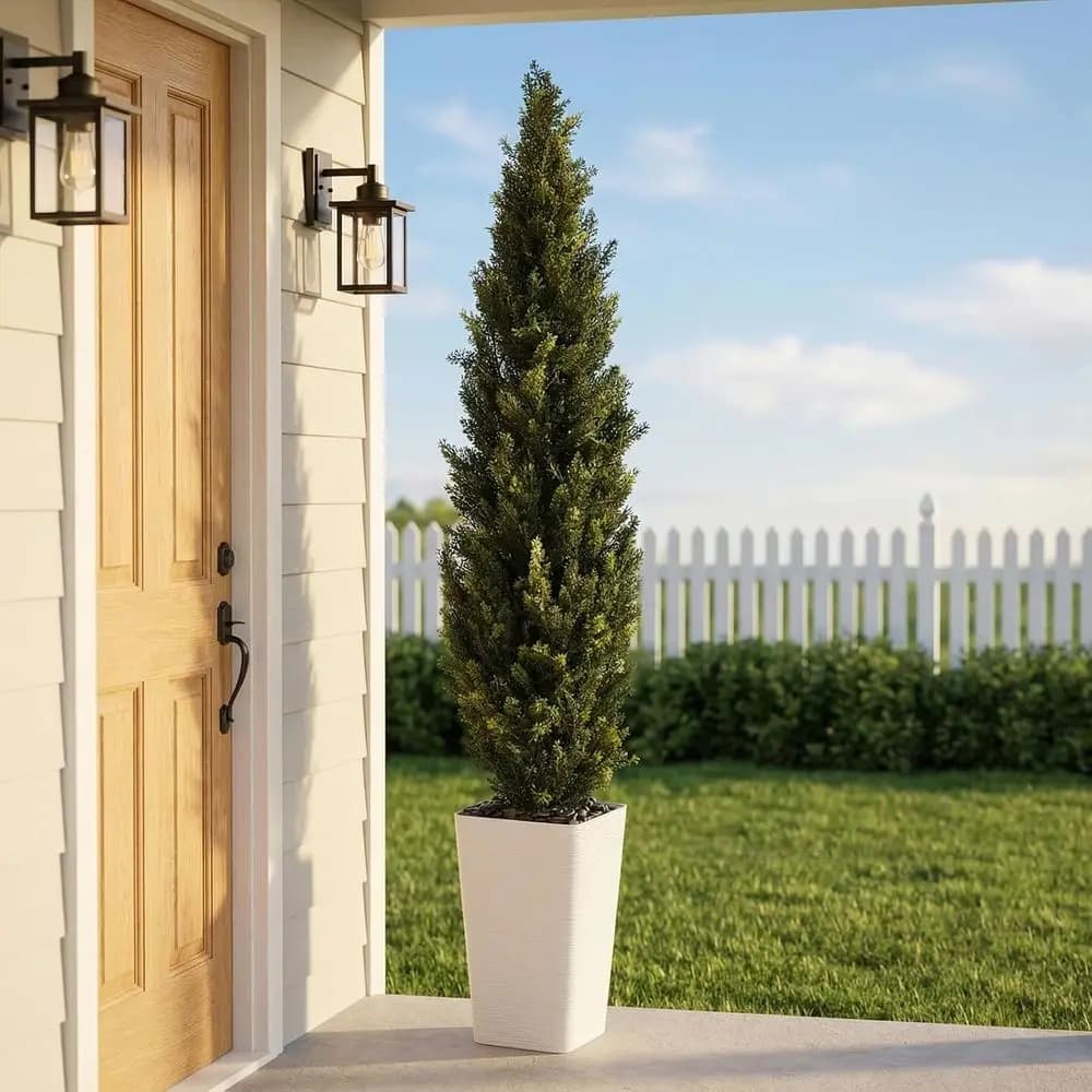 Albero Topiario Artificiale Alto 1,5 m con Vaso Bianco, Pianta da Interno in Vaso, Albero di Bosso Realistico per Casa o Ufficio